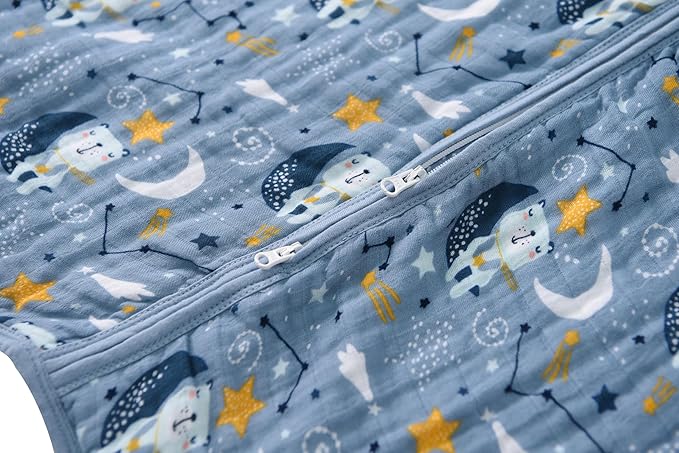 Baby Sleep Sack 2-4 T Boys & Girls Wearable Blanket 100% Organic Cotton 0.5 TOG Toddler Sleeping Sack 2- Way Zipper X-Large Muslin Blue Bear