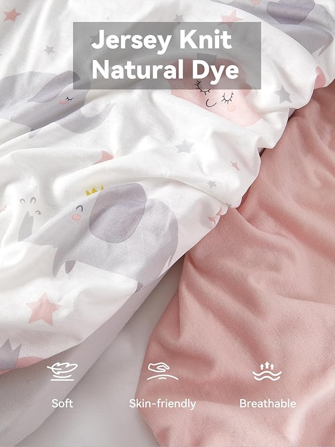 TILLYOU Baby Bassinet Sheets for Girls Boys, Fit for Hourglass Oval Rectangle Bassinet Mattress Sheets, 33”X16”, 2 Pack Elephant & Cloud Pink