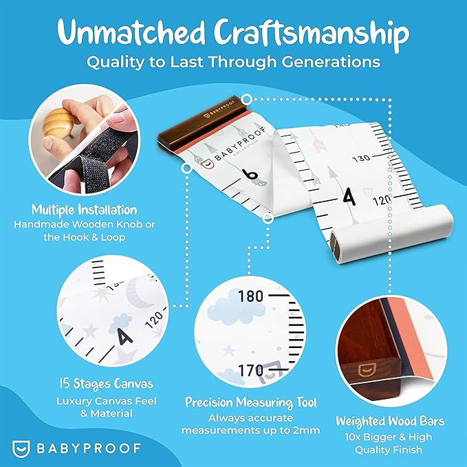 Growth Chart for Kids by Baby Proof - Measuring Height Chart and Kids Decor! Meaningful Memories Through Kid Size Chart Measurement. Pastel Arrows Growth Chart Ruler for Wall with Wooden Keepsake Box