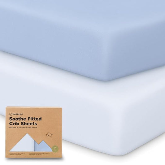 KeaBabies 2-Pack Organic Crib Sheets for Boys, Girls - 52x28 Fitted Crib Mattress Sheet Neutral, Breathable Jersey Cotton Cover for Baby Bed, Toddler Mattress, Soft & Cute Prints (Blue Flax)