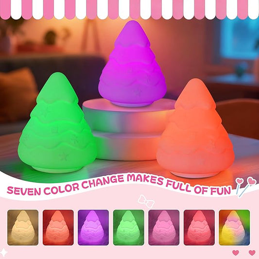loatme Night Light for Kids, Rechargeable Dimmable Silicone LED Nightlight with 7 Colors, Baby Nursery Night Lamp, Touch Squishy Lamp, Cute Gifts for Girls, Boys, Toddler Room Decor, Christmas Tree