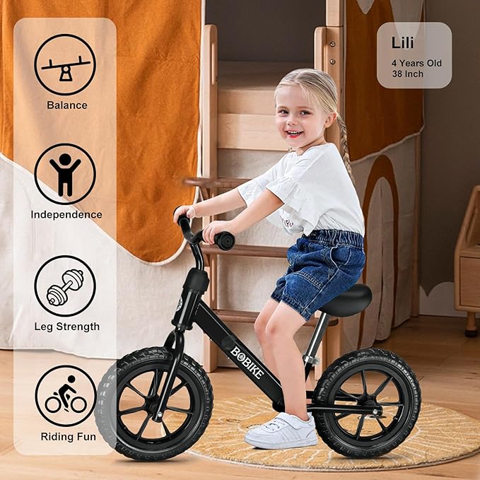Bobike Toddler Balance Bike Toys for 2 to 5 Year Old Girls Boys Adjustable Seat and Handlebar No-Pedal Training Bike Best Gifts for Kids