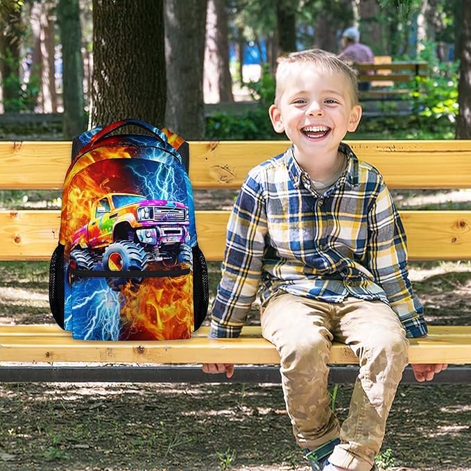 Boys Truck Backpack, Car Backpack for Kids Teens School Kindergarten Primary Middle Senior, 17 Inch Custom Large Capacity Cool Bookbag for School Travel Work