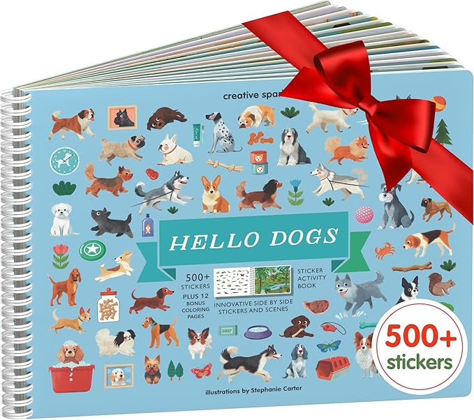 Cupkin Dog Sticker Book Activity for Kids, Toddler Airplane Travel Essentials, 500+ Dog Stickers for Kids + 12 Scenes + 12 Coloring Book Pages, Puppy Lover Children's Gift, Crafts Ages 2-8