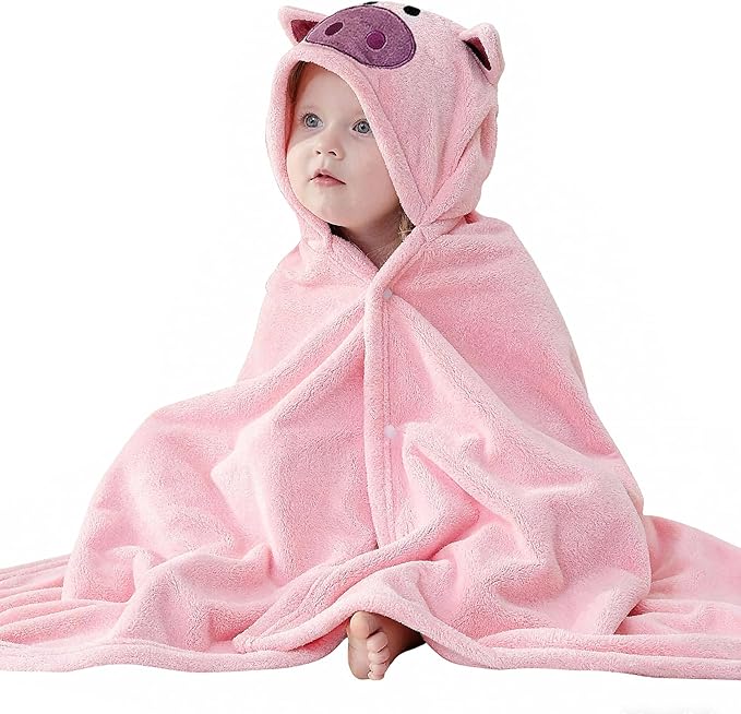 Toddler Bath Towel Baby Towels with Hood 27.5"X55" Ultra Absorbent Soft Bathrobe Blanket Kids Shower Towel for Girls and Boys (Blush)