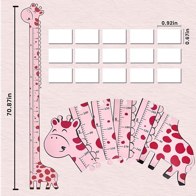 Wooden Growth Chart for Kids,Giraffe Height Chart for Boy Girls,Measuring Board for Kids Height,for Child's Room,Nursery Decor Decoration Wall Art (Pink Giraffe)