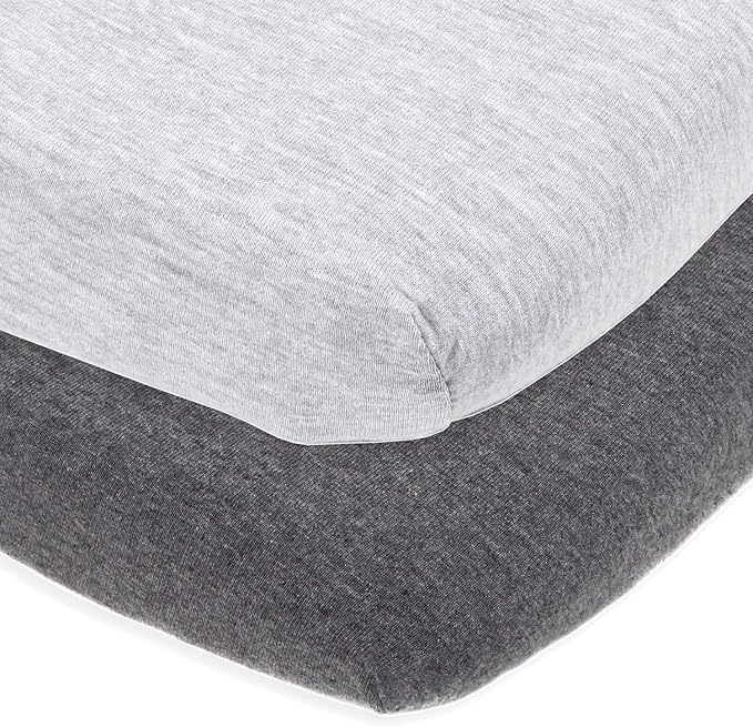 Fitted Pack and Play Sheets Compatible ith Graco Pack n Play and Other 27 x 39 Inch Playard Mattress Pad – Heather Grey – 2 Pack