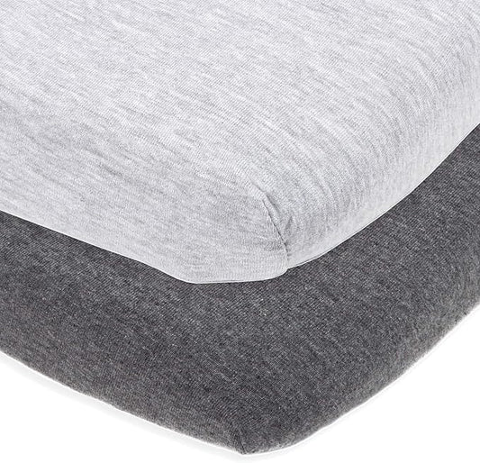 Fitted Pack and Play Sheets Compatible ith Graco Pack n Play and Other 27 x 39 Inch Playard Mattress Pad – Heather Grey – 2 Pack