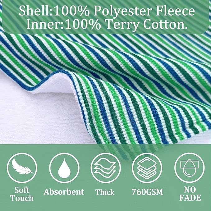 VOOVA & MOVAS Double-Layered Baby Hooded Towel Poncho (2-4 Years, 20x21 Inches) | Ultra Soft & Absorbent Cotton | Thick Toddler Bath Towel for Swimming, Beach, Shower & Winter, Green Stripe