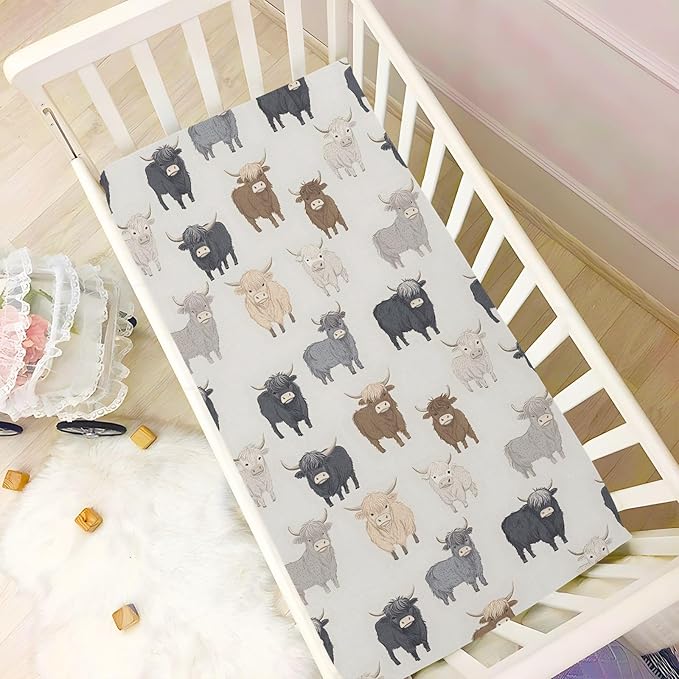 Baby Crib Sheets Fitted Crib Sheet Standard Crib and Toddler Mattress for Boys Girls 39 * 27in Pink Starfish Shell Pattern (Highland Cows Pattern, Medium)