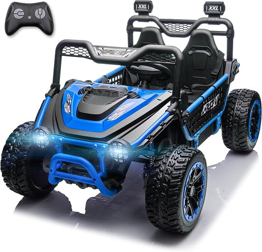 XXL 2 Seater Ride On Toys for Big Kids 24V Ride On Car with Remote Control 4WD Kids UTV with 22" Seat, Bluetooth, Music Player, EVA Rubber Tires, Spring Suspension, Blue