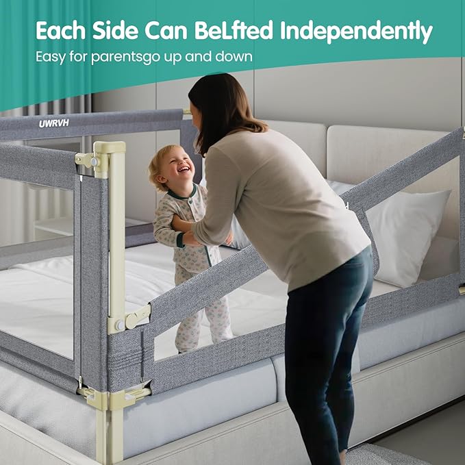 Bed Rails for Toddlers，Toddler Bed Rails，Bed Rail for Baby - Adjustable Height Bed Guard with Child Safety Lock, Universal Fit for King/Full/Twin Beds (Grey, 1 Side 82.5Inch)