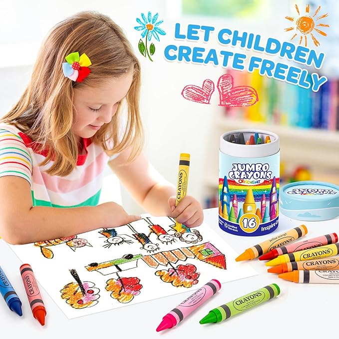 16 Colors Jumbo Crayons for Toddlers 1-3, Washable Easy to Hold Large Crayons for Kids Ages 2-4 4-8, Non-Toxic Crayon for School Art Supplies, Classroom Must Haves,Birthday Easter Gifts for Boys Girls