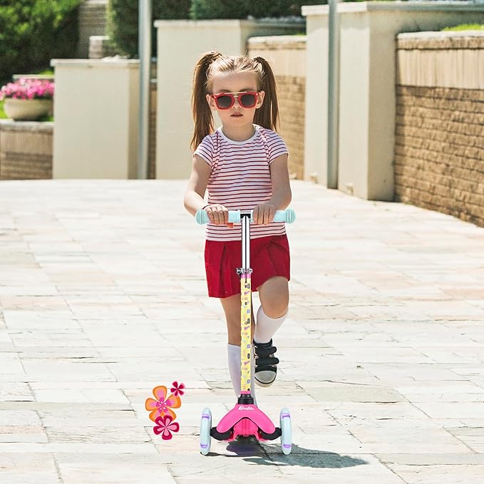 Self Balancing Kick Scooter with Light Up Wheels, Extra Wide Deck, 3 Wheel Platform, Foot Activated Brake, 75 lbs Limit, Kids & Toddlers Girls or Boys, for Ages 3 and Up