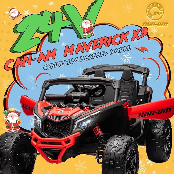 KerryYoo SU5 24V Ride on Toys for Big Kids,4x200W,2 Seater Electric Ride on UTV 4WD/2WD,EVA Rubber Tires,4x4 Shock Absorbers,Remote Control,Licensed Can-Am,Bluetooth - Red