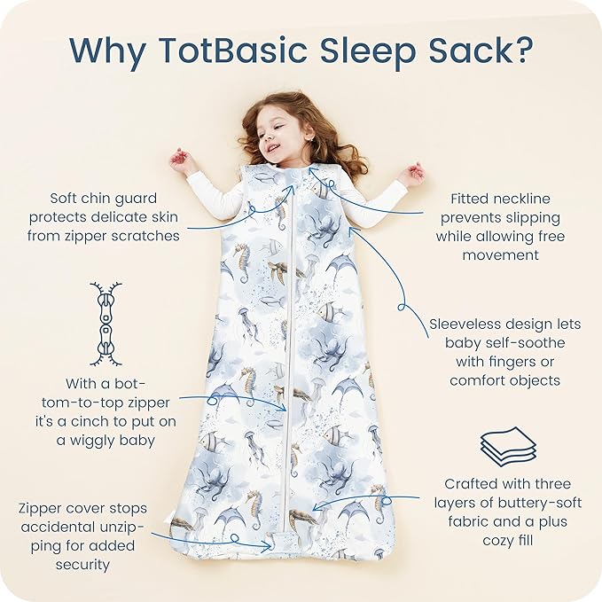 1.0 TOG Sleep Sack 6-12-15 Months, Baby Sleep Sack with Sleeveless, Cozy Premium Baby Wearable Blanket with 2-way Safe Zipper All Season Sleeping Bags, 1-pack