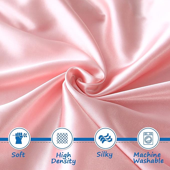 Satin Mini Crib Mattress Sheet, Soft & Silky Pack and Play Sheets Fitted (39"x27"x5") for Girls, Great for Baby Hair and Skin, Pink Playard Sheets