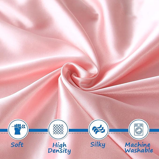 Satin Mini Crib Mattress Sheet, Soft & Silky Pack and Play Sheets Fitted (39"x27"x5") for Girls, Great for Baby Hair and Skin, Pink Playard Sheets