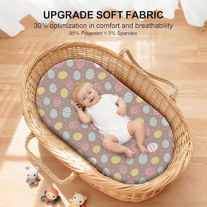 Baby Bassinet Sheets for Baby Boy Girls,4-Pack Fitted Bassinet Sheets Set Compatible with Halo Bassinest Swivel Sleeper,Baby Delight,Angelbliss,32"X16" (Egg Collection)