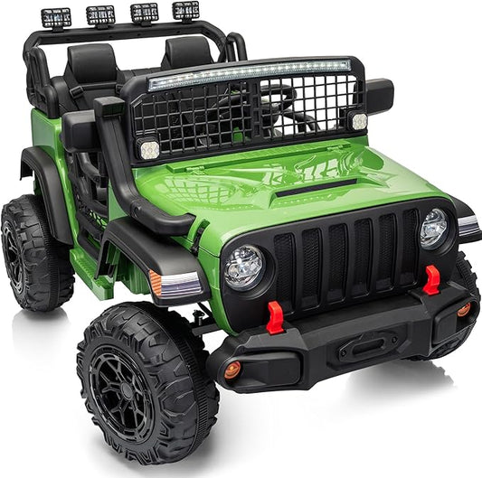 2 Seater Ride on Car Toy, 12V Electric Car for Kids 4-8 with Remote Control, Capacity 110 lb, LED Light - Army Green
