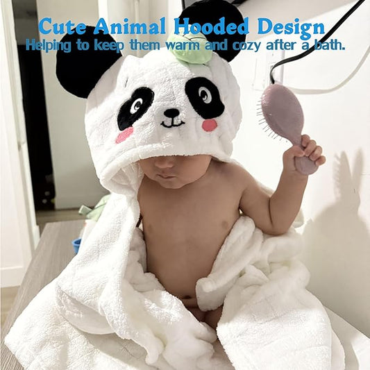 Hooded Toddler Towels with Animal Hood - 500GSM Ultra Soft & 6X Absorbent Baby Bath Towel, Large 28x55 Inch Coral Fleece Hooded Kids Towel for Boys Girls, Cape Blanket 2 Pack