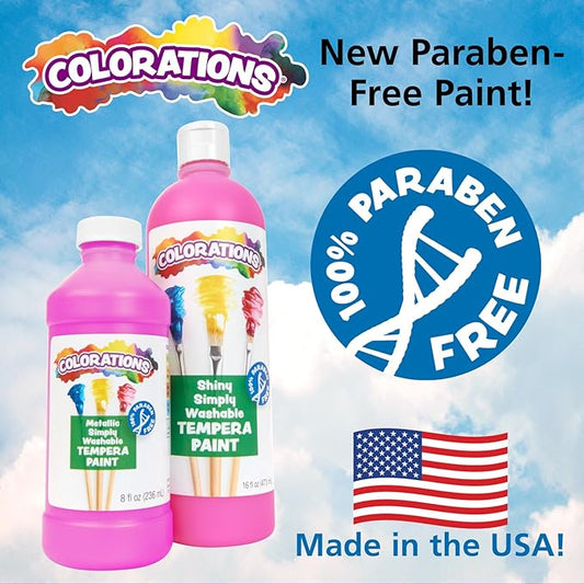 Colorations Paraben-Free Metallic Simply Washable Tempera Paint- Set of 6, 8 oz. Each Bottle, Non-Toxic, Classroom Essentials, Arts and Crafts Supplies for Kids and Adults