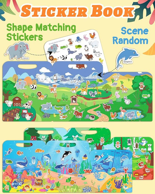 Benresive Reusable Sticker Books for Toddlers, 3 Sets Travel Stickers for Kids, Toddler Sticker Book, Crafts Activities for Toddlers, 3 and Up Birthday Gifts Travel Toys