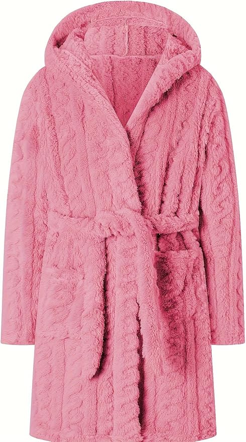 Umeyda Girls & Womens Twist Fleece Robes, Hooded Soft Warm Bath Robe for Kids Womens Fuzzy Bathrobe for Gifts
