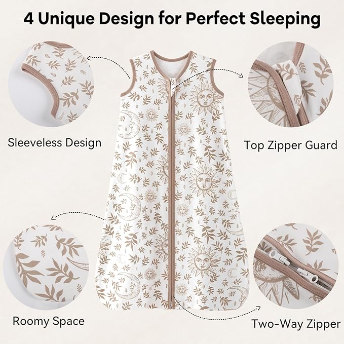 Baby Sleep Sack 6-12 Months 3 Pack 100% Cotton Lightweight 0.5 TOG Wearable Blanket Baby Sleep Bag with 2-Way Zipper for Newborn Infant Beige