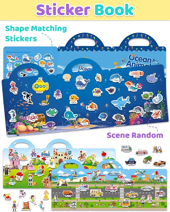 Benresive Reusable Sticker Books for Kids 2-4, Sticker Books for Toddlers 1-3 2-4, Toddler Travel Toys Activities Crafts Gifts
