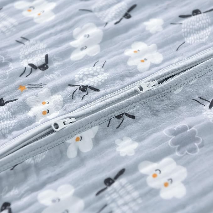 Baby Sleep Sack 2-4 T Baby Wearable Blanket 100% Organic Cotton 0.5 TOG Toddler Sleep Sacks 2- Way Zipper Soft 4 Layers Muslin 2T 3T 4T Sheep Grey