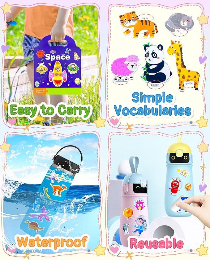 Benresive Reusable Sticker Books for Toddlers, 3 Sets Travel Stickers for Kids, Toddler Sticker Book, Crafts Activities for Toddlers, 3 and Up Birthday Gifts Travel Toys
