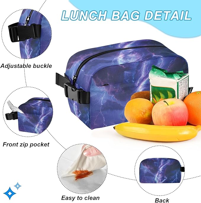 Jucciaco Blue Lightning Tornado Backpack with Lunch Bag, School Travel Backpack for Teens Boys Girls Backpacks Set