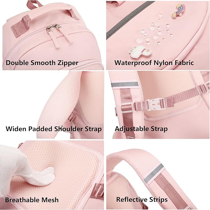 KIDNUO Backpack for Girls, 15.6 Inch Laptop School Bag Kids Kindergarten Elementary College Backpacks Large Bookbags for Teen Girl Women Students Casual Travel Daypacks (Pink)