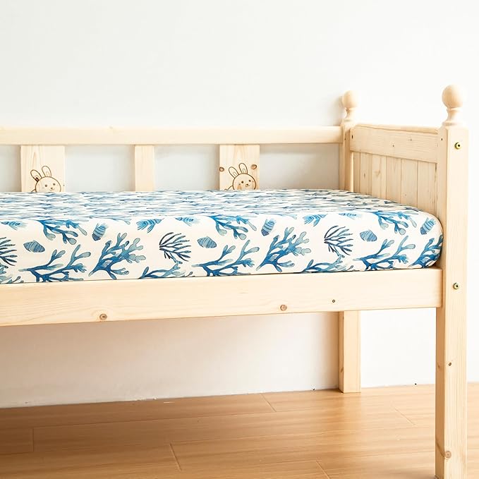 SDIII 2 Pack Ocean Crib Sheets for Boys Girls 52×28 Stretchy Microfiber Jersey Knit Coral Fitted Crib Sheet for Standard Crib and Toddler Mattress