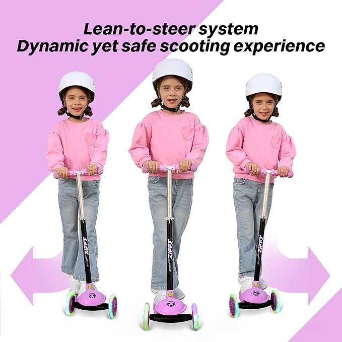 ZIFFY Multicolor 3 Wheel Scooter for Kids 3-5, Toddler Kick Scooters with LED Light-Up Wheels for Boys and Girls, 5 Adjustable Height and Lean-to-Steer Design, Support up to 110 lbs by JOVA