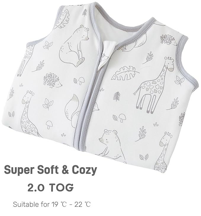 Baby Sleep Sack 6-12 Months 1.5 TOG, 2 Pack Bamboo Chilsuessy Baby Wearable Blanket with 2-Way Zipper, Infant Toddler Sleeping Sack for Newborn Boys and Girls, Giraffe Bear