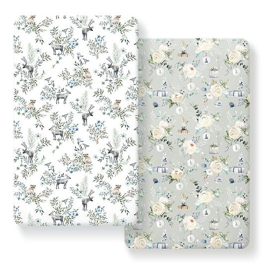 GRSSDER Ultra Soft Jersey Knit Fitted Crib Sheets Set 2 Pack, Breathable Stretchy Material with Deep Pocket, Universal Fit All Standard Crib Mattress Pads Safe and Snug for Boys and Girls