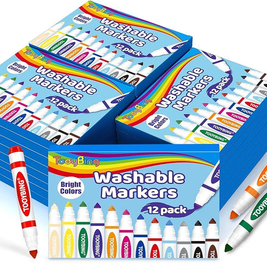 TooyBing Washable Markers Bulk (288 Count, 24 Box), 12 Assorted Colors, Washable Markers for Kids Classroom School, Broad Tip Durable for Back to Classroom Art School Supplies Essentials
