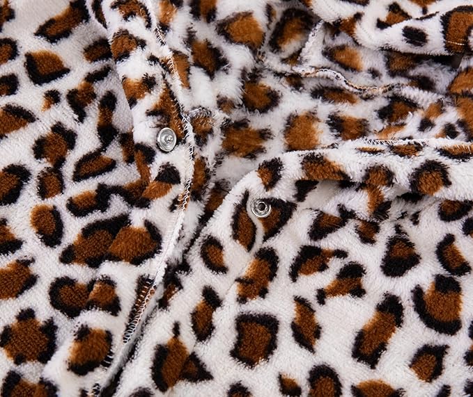 Kids Toddler Cartoon Hooded Plush Robe Leopard Pajamas Fleece Bathrobe Children Sleepwear