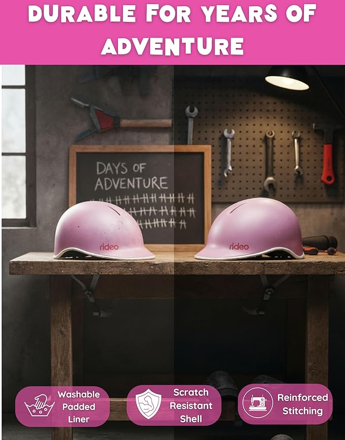 Rideo Kids Bike Helmet for Kids 3-5, Advanced Safety Girls Helmet, Adjustable & Multi-Sport, Patented Safety Buckle, Toddler to Youth
