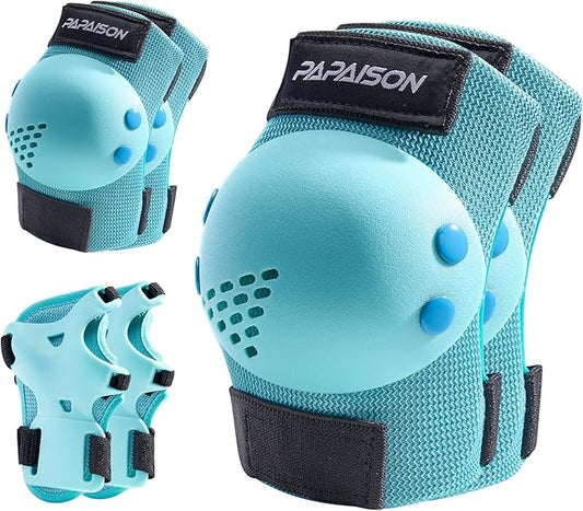 PAPAISON Kids/Youth Knee Pad, Elbow Pads & Wrist Guards for Inline Skating Bike Cycling Skateboard Scooter, 3 in 1 Protective Gear Set for Girls Boys Adult