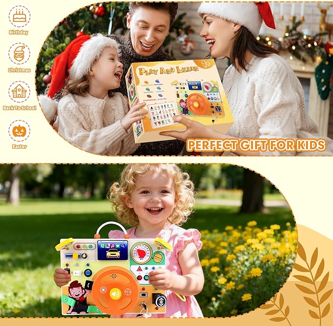 Busy Board for Toddlers - Montessori Educational Toy for 1-3 Year Old Boys & Girls | Travel-Friendly Sensory Learning Activity | Ideal for Kids with Autism(Busy Board v6)