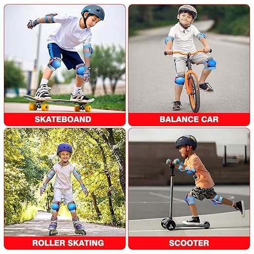 Kids/Youth Knee Pads Elbow Pads Wrist Guards 3 in1Protective Set, for 3-15 Years Child Roller Skates, Cycling, Inline Skating, Skateboard, BMX Bike, Balance Bike, Scooter Riding Sports