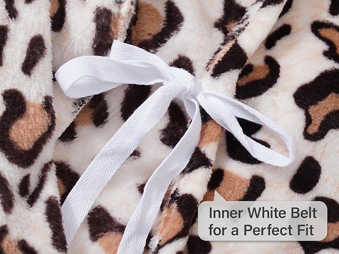 Topgal Leopard Cat Robe for Girls Fleece Toddler Kids Teen Hooded Bathrobe Size 4T-18
