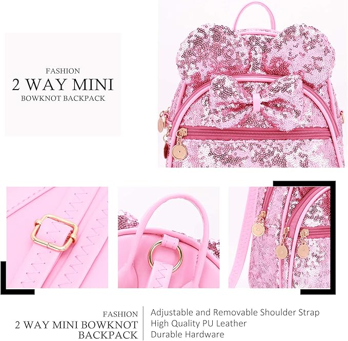 KL928 Girls Mini Backpack Bowknot Polka Dot Cute Small Daypacks Convertible Shoulder Bag Purse for Women