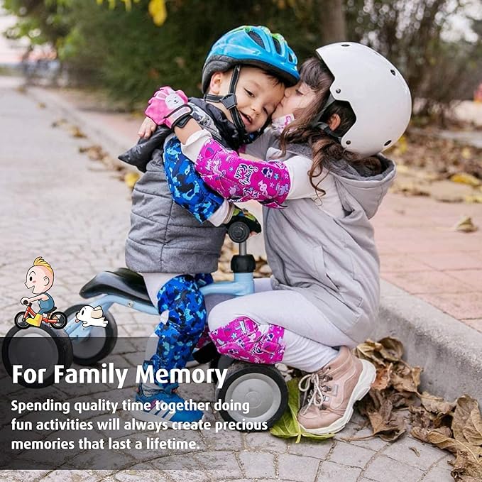 Soft-Style Kids Knee and Elbow Pads with Bike Gloves, Flexible Impact-Resistant Gear for Ages 2-11, Designed for Balance Bikes, Roller-Skating, and Skateboarding