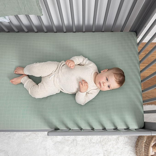 Organic Muslin Fitted Crib Sheet - Organic Crib Sheet for Standard Crib and Toddler Mattresses, Soft and Breathable, Solid Sage Green, Boho Baby, 28”x52”