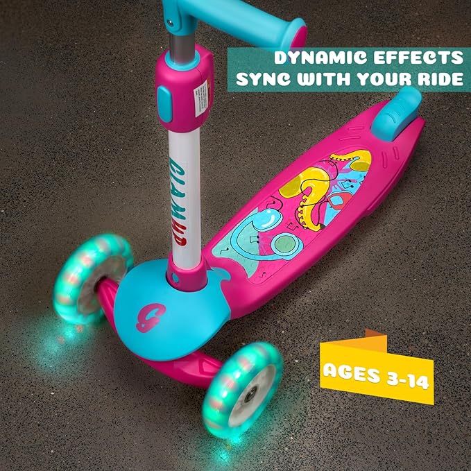 GLAMUP Kids Kick Scooter 3 Wheels, Kids Scooter Height Adjustable Handlebar, Lean-to-Steer System & Easy-Folding Mechanism, Ages 3-14 Boys and Girls