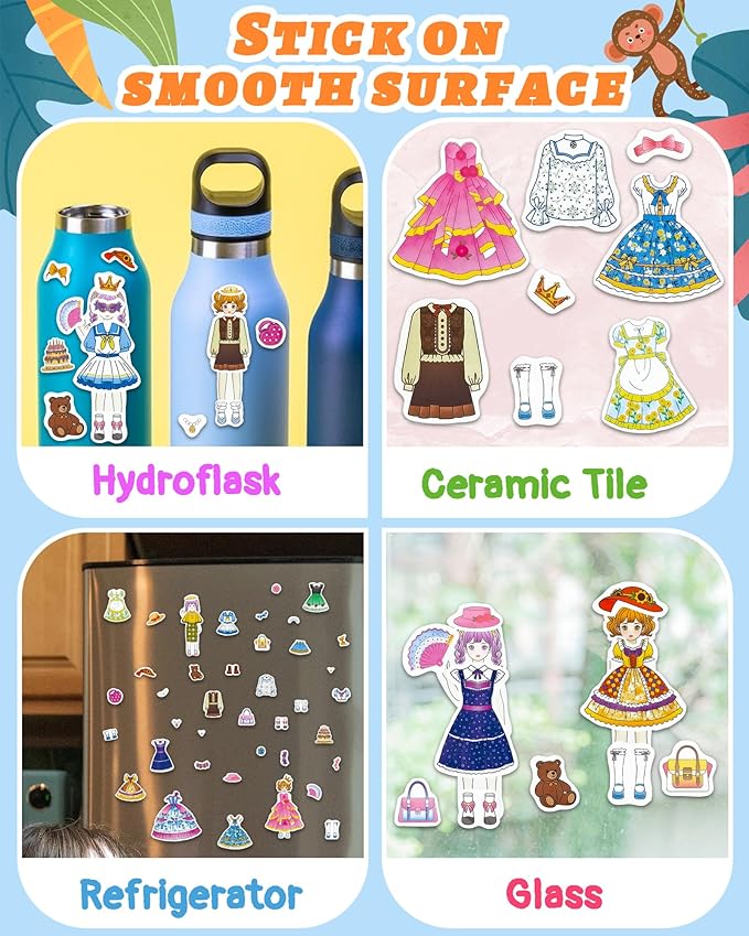 Benresive Reusable Sticker Books for Toddlers, Fun Travel Stickers for Kids, Toddler Sticker Book, Crafts Activities for Toddlers, 3 and Up Birthady Gifts - Dress Up